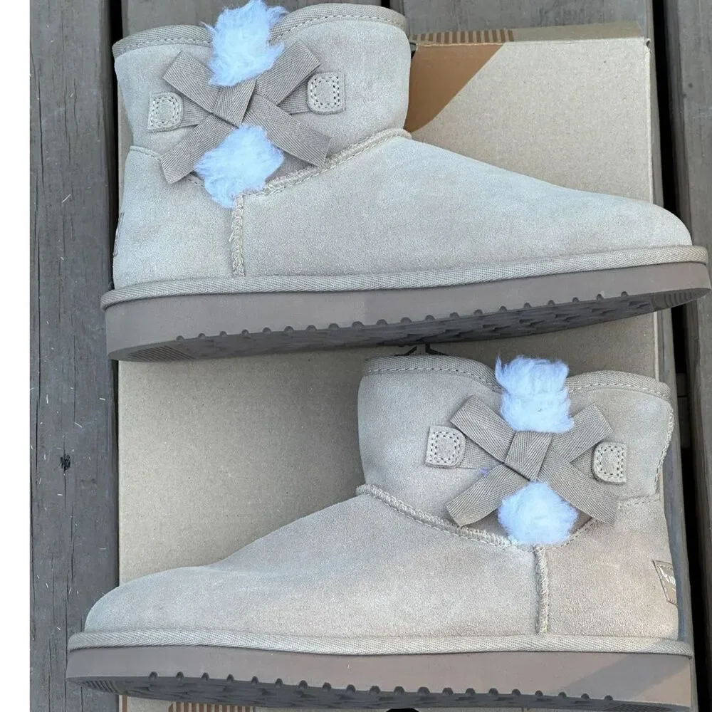NIB Koolaburra by UGG Womens Shearling Bow Ankle Bootie - Womens 6 | Youth 4.5Y